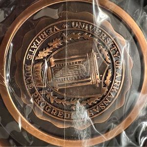 Vintage University of Arkansas 8 Set Brass Coasters Hyde Park New In Box